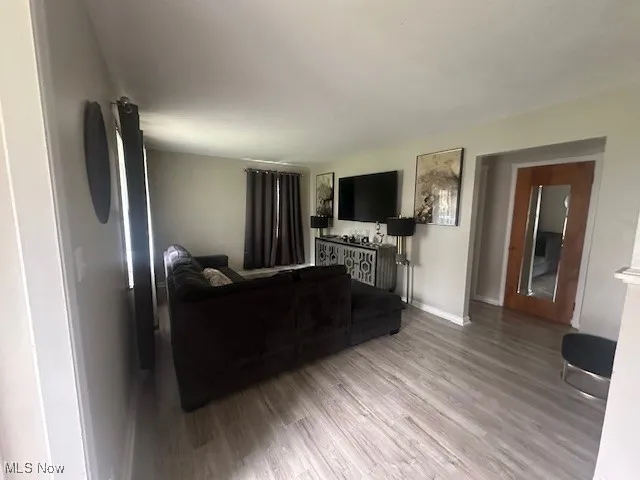 Living room featuring wood finished floors and baseboards