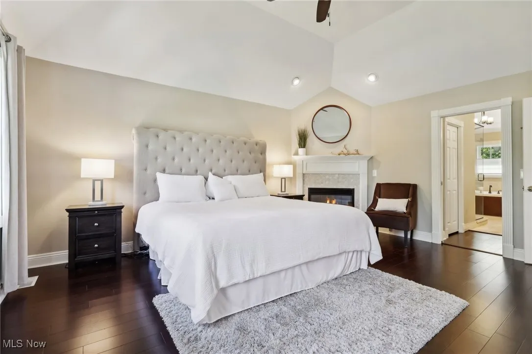 Primary Bedroom Coffered Ceiling, Gas Place & Bamboo Lamiante Floor