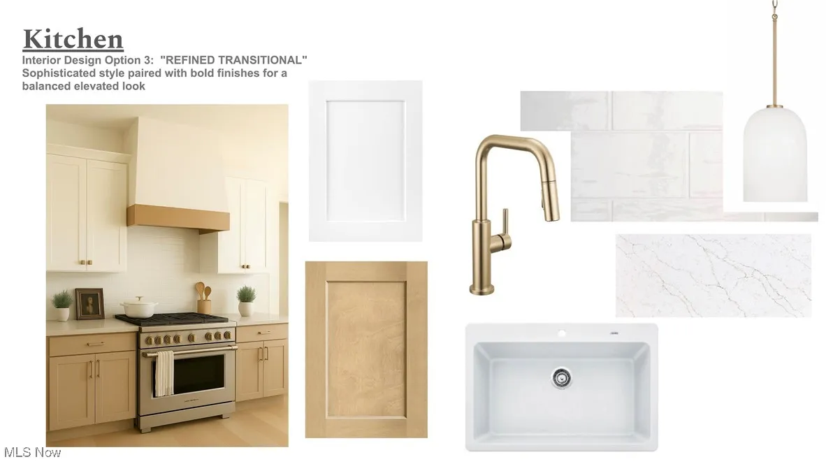 Kitchen with high end stainless steel range, premium range hood, tasteful backsplash, light countertops, and white cabinetry