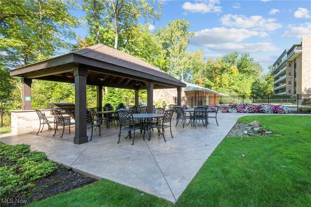 building patio area with a gazebo