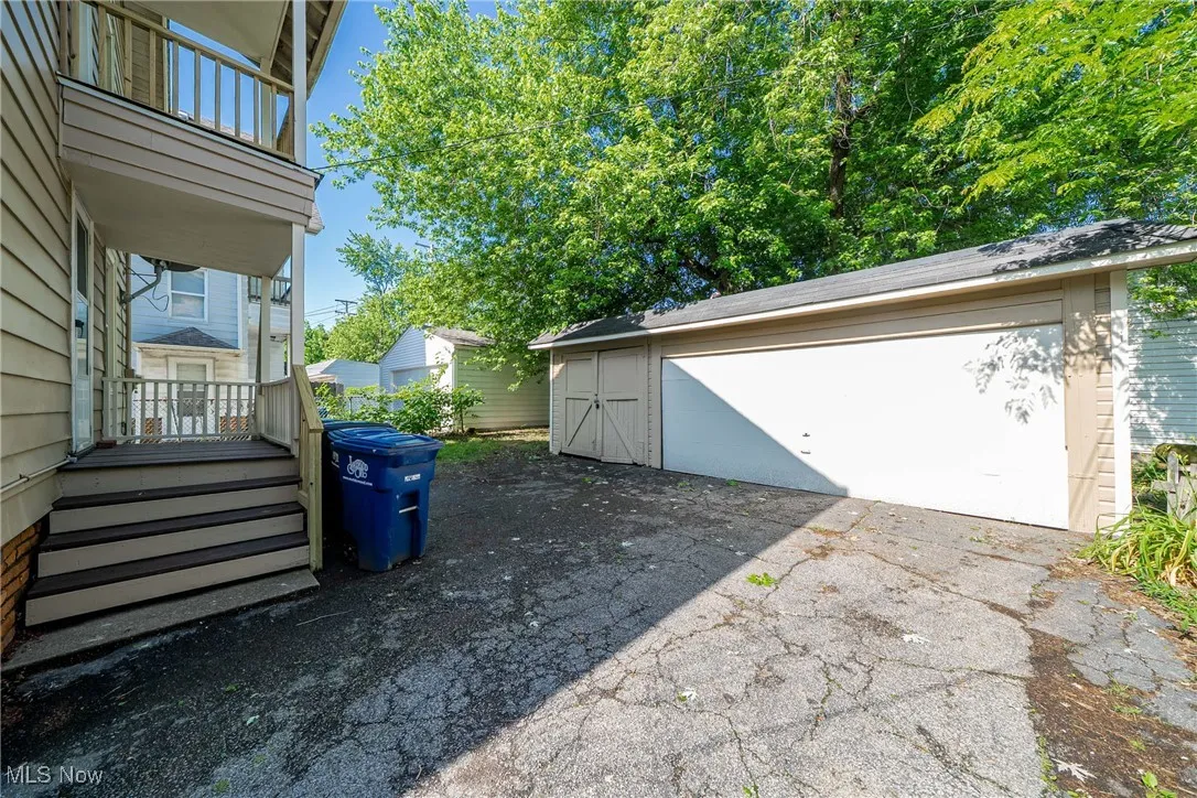View of detached garage