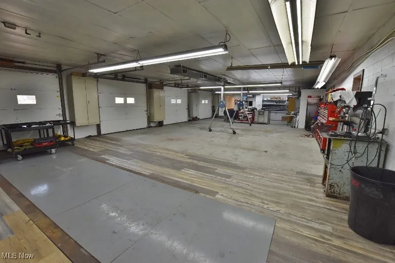 Inside the 5 bay garage