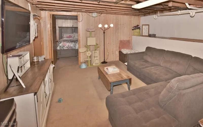 A family room on the lower level provides additional living space for family or guests