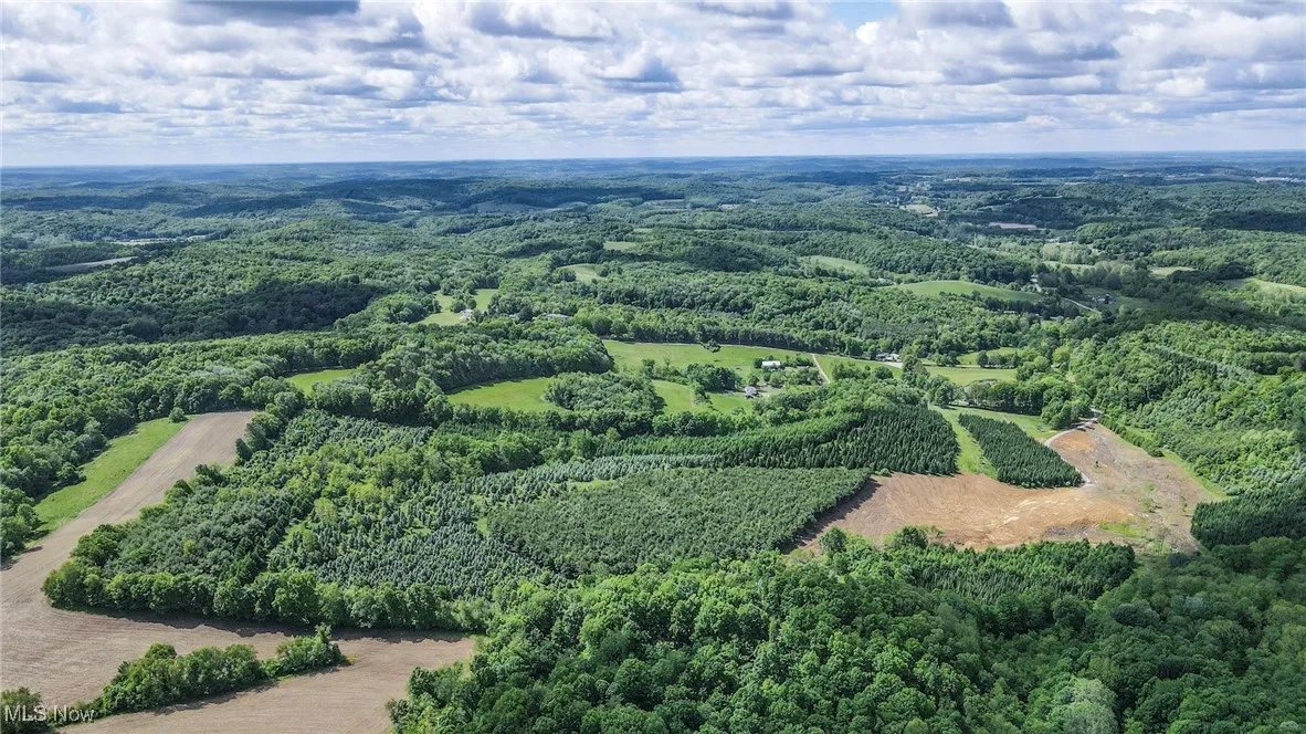 Aerial view of a heavily wooded area