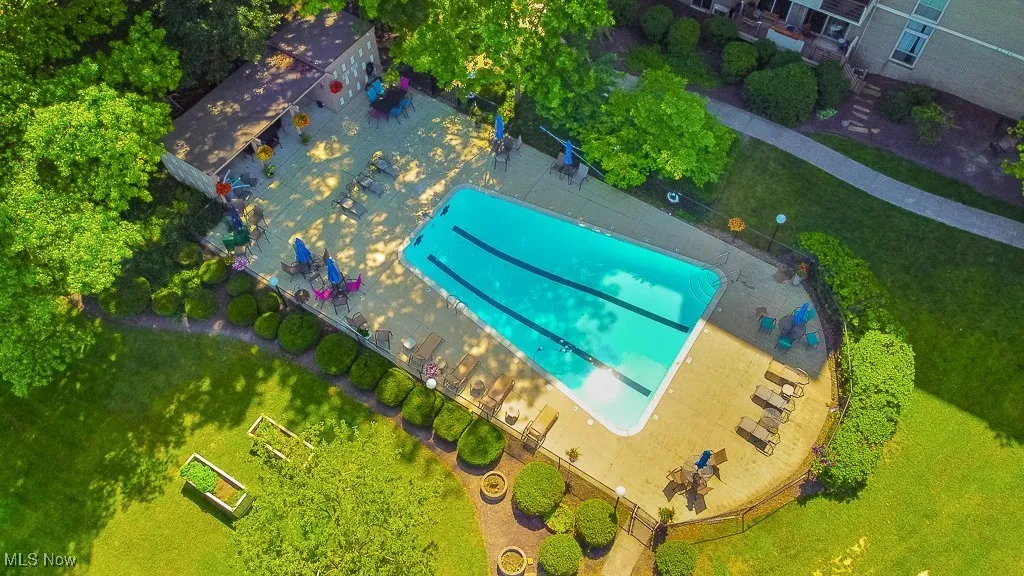 Drone / aerial view of a pool area
