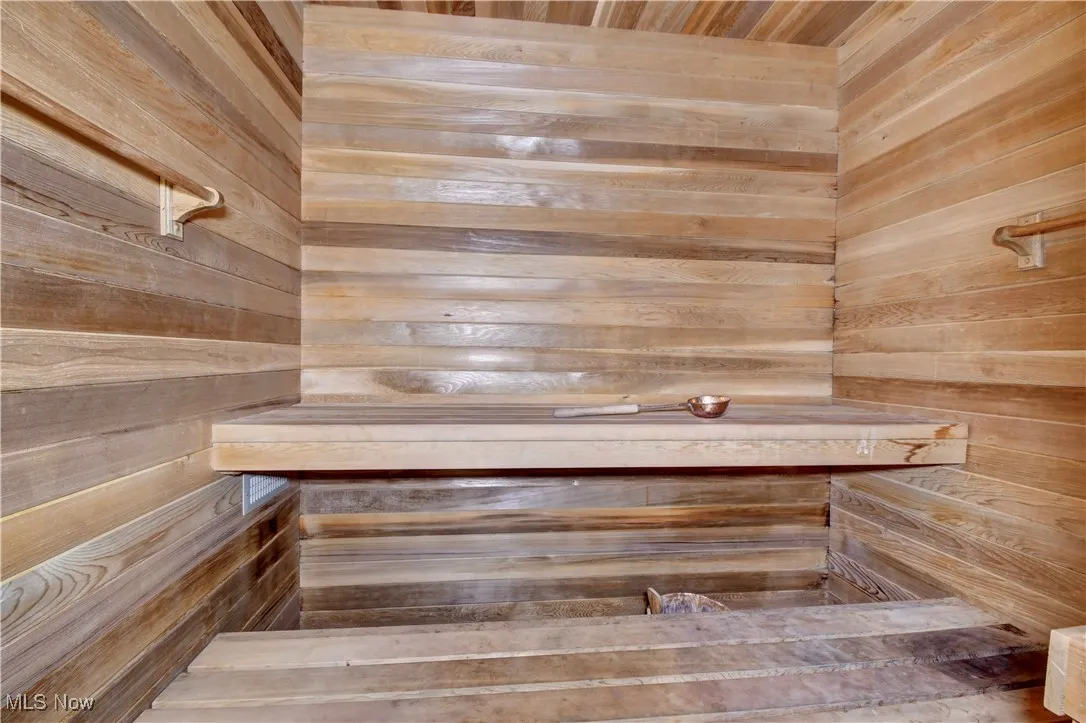 Relaxing sauna / steam room with wood walls