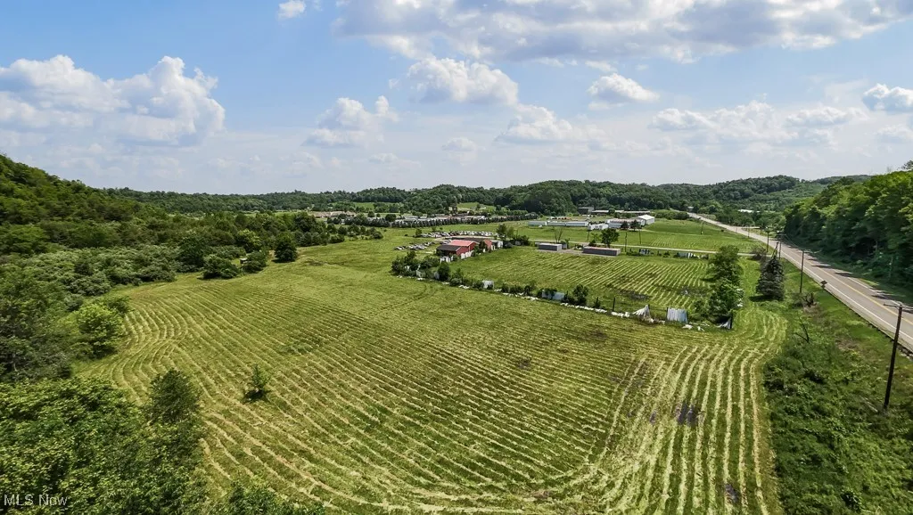 Overview of rural landscape with large plots for crops