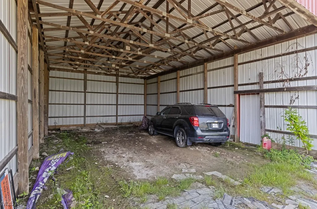 Garage with metal wall