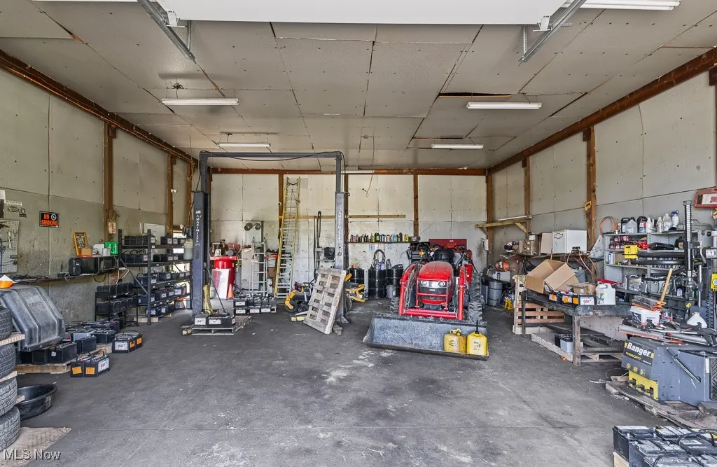 Garage with a workshop area