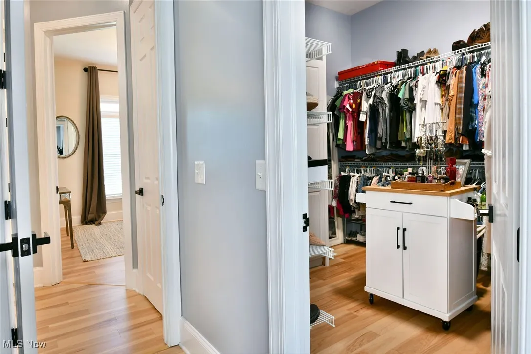 Spacious closet featuring light wood-type flooring