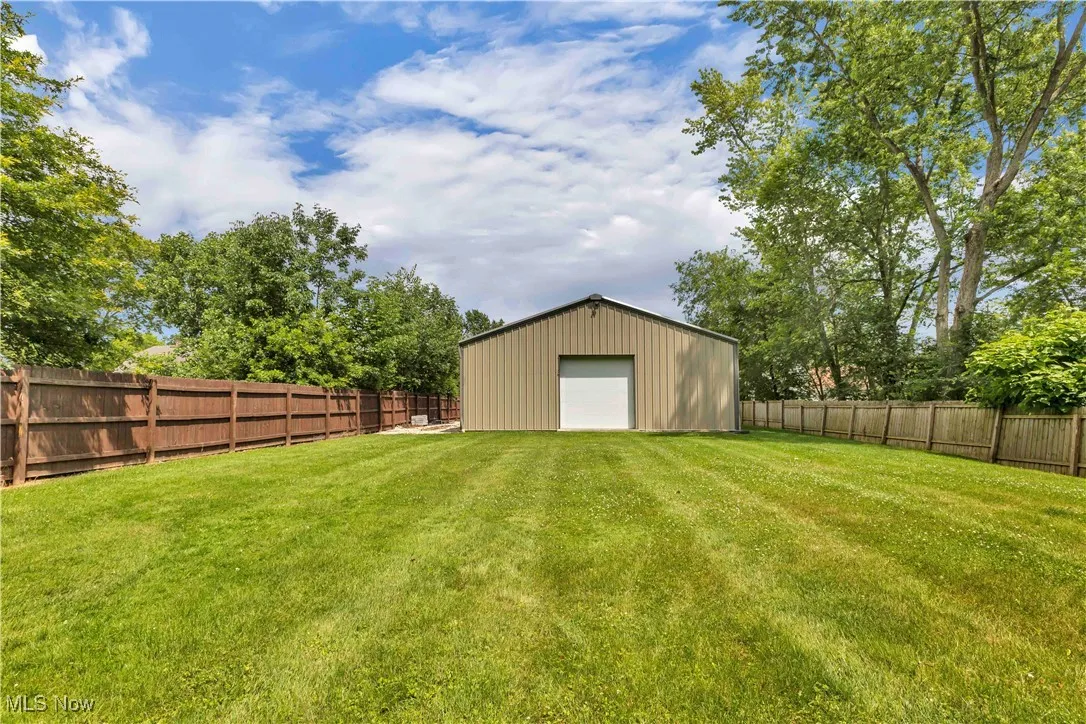 Outbuilding has a door that opens to the backyard