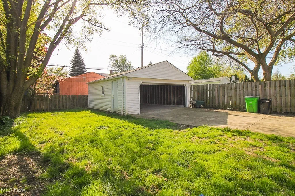 View of detached garage