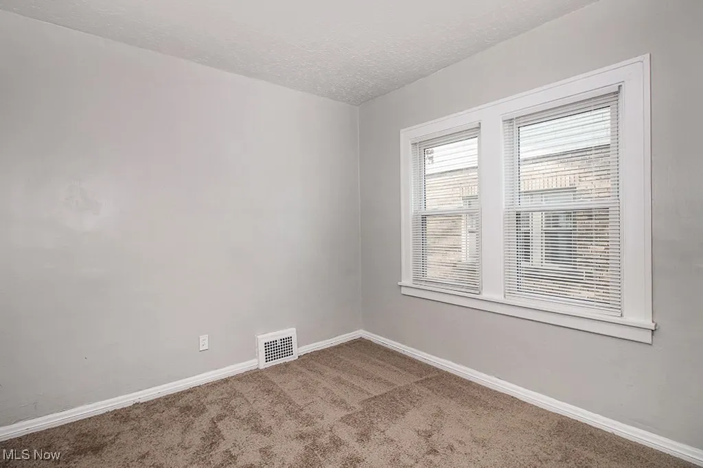 Unfurnished room featuring carpet and a textured ceiling