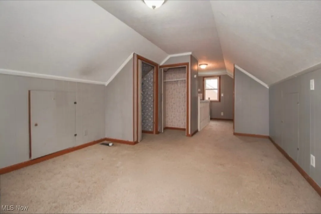 Bonus room with light carpet and lofted ceiling