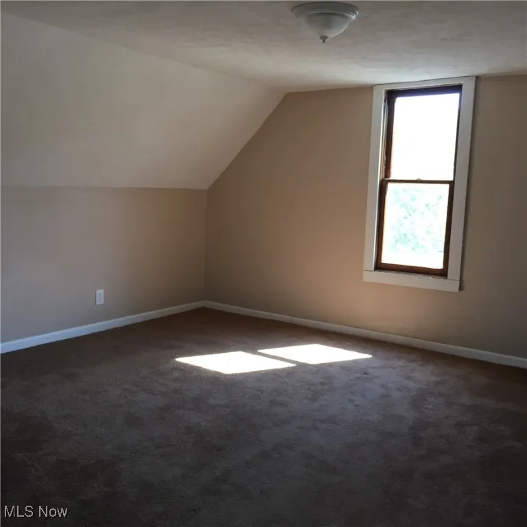 Bonus room featuring carpet flooring and vaulted ceiling
