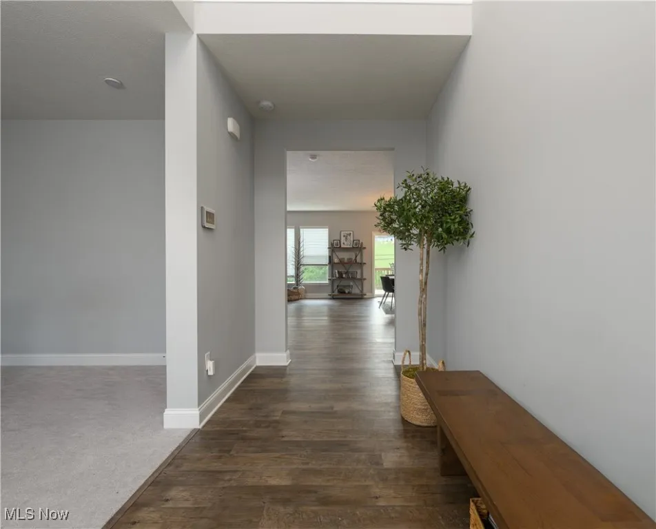Corridor with baseboards and dark wood-type flooring