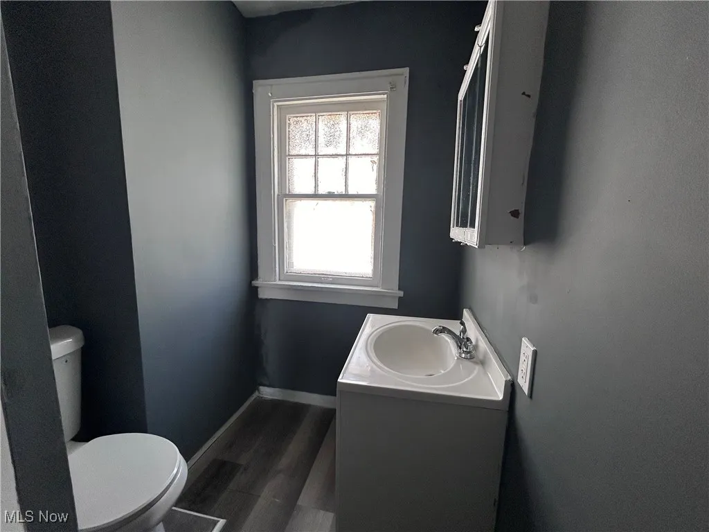 Bathroom with vanity and wood finished floors