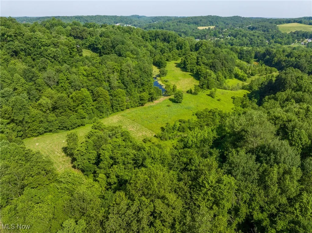 Aerial view of a heavily wooded area