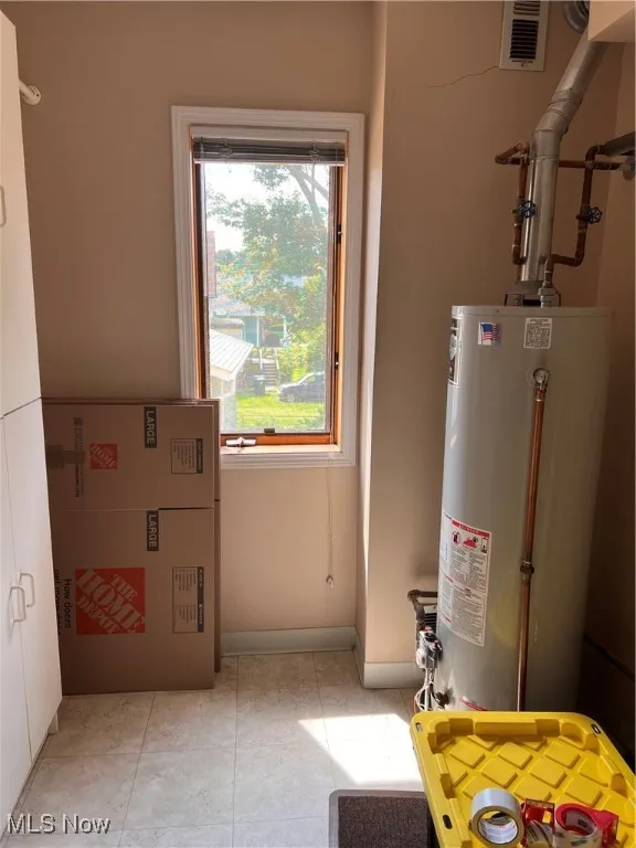 Utility room featuring water heater