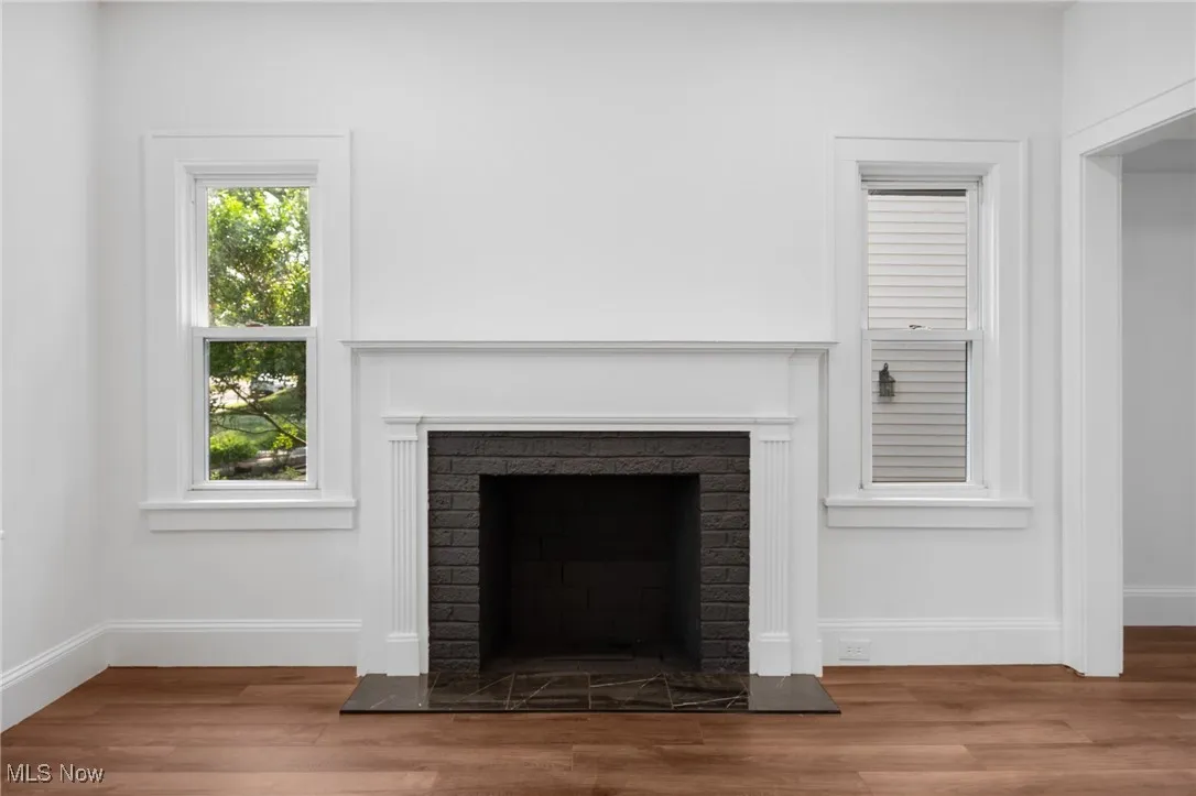 Detailed view of a brick fireplace