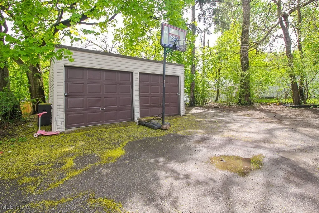 View of detached garage