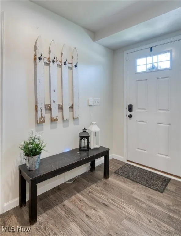 Entrance foyer featuring wood finished floors and baseboards