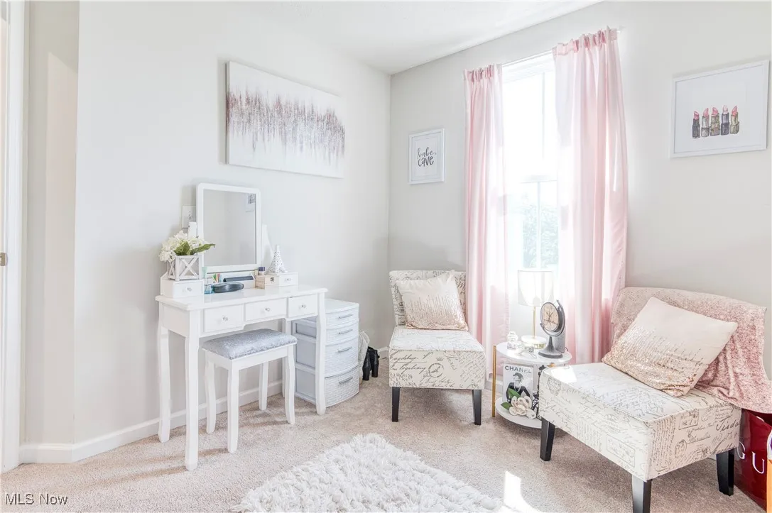 Living area featuring carpet