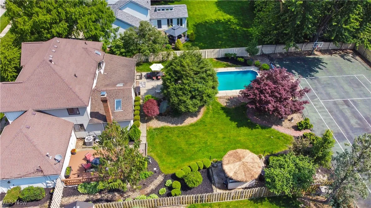 Aerial view of a pool