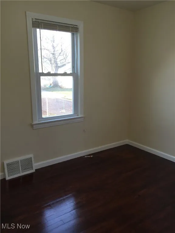 Spare room with healthy amount of natural light and dark wood finished floors