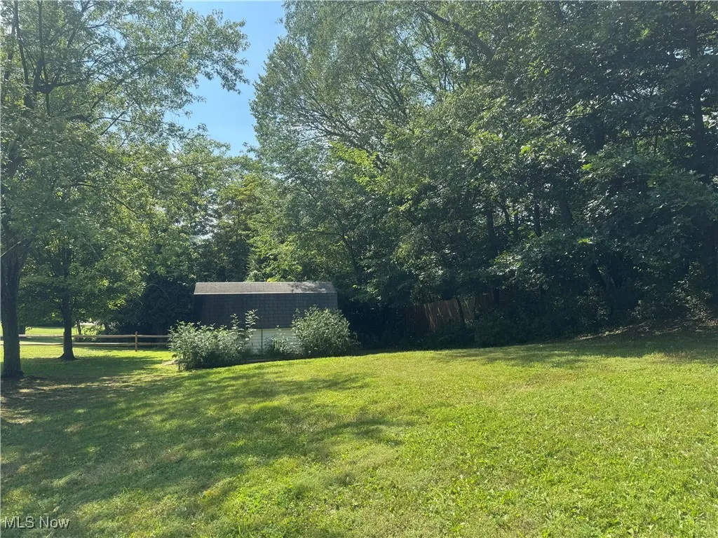 View of yard featuring a storage shed