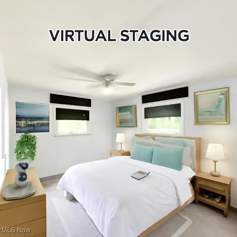 Bedroom featuring carpet flooring and ceiling fan