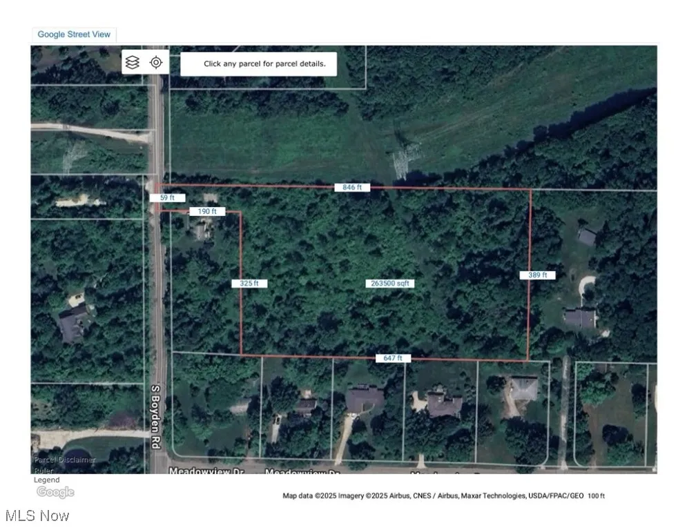 Aerial view of property's location with property parcel outlined