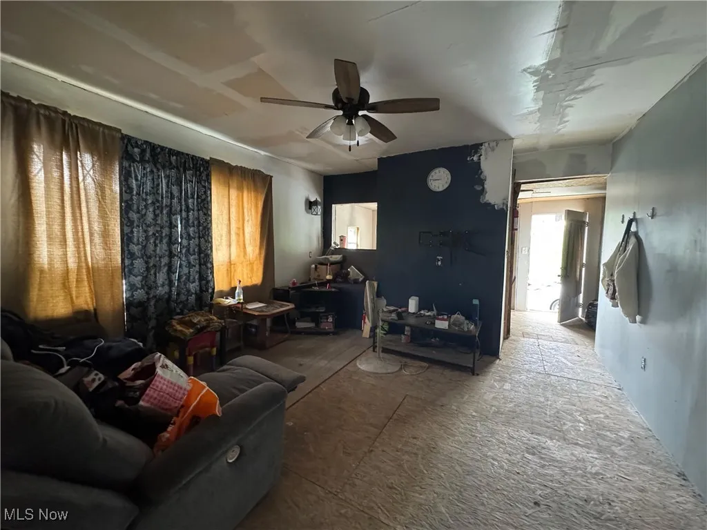 Living area featuring ceiling fan