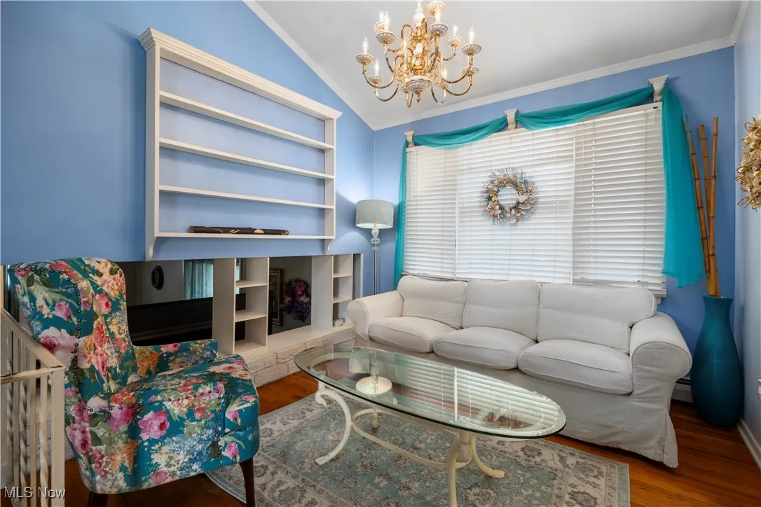 Living area with a chandelier