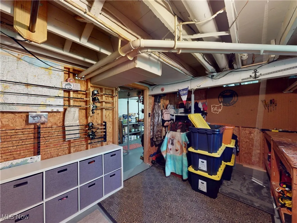Unfinished below grade area with a workshop area