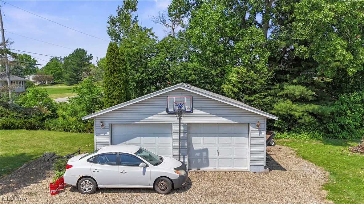 View of detached garage