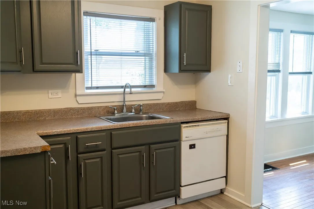 Kitchen with dishwasher, light wood-type flooring, and plenty of natural light