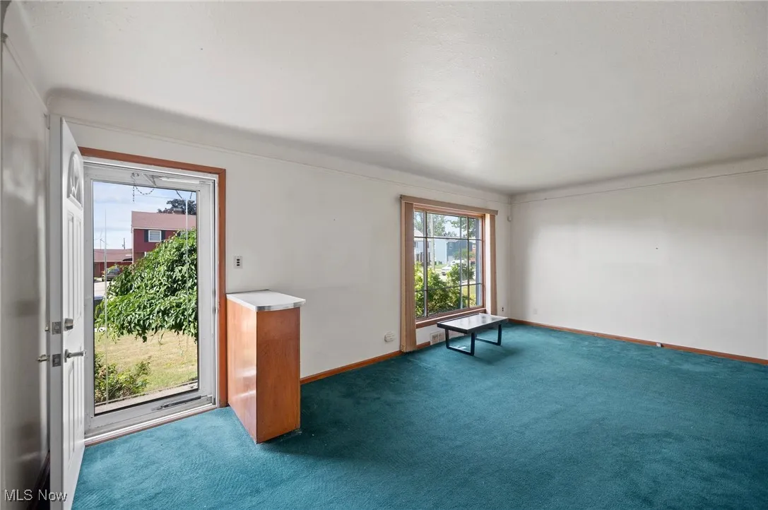 Carpeted entryway with plenty of natural light