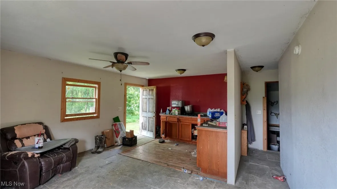 Office area featuring ceiling fan