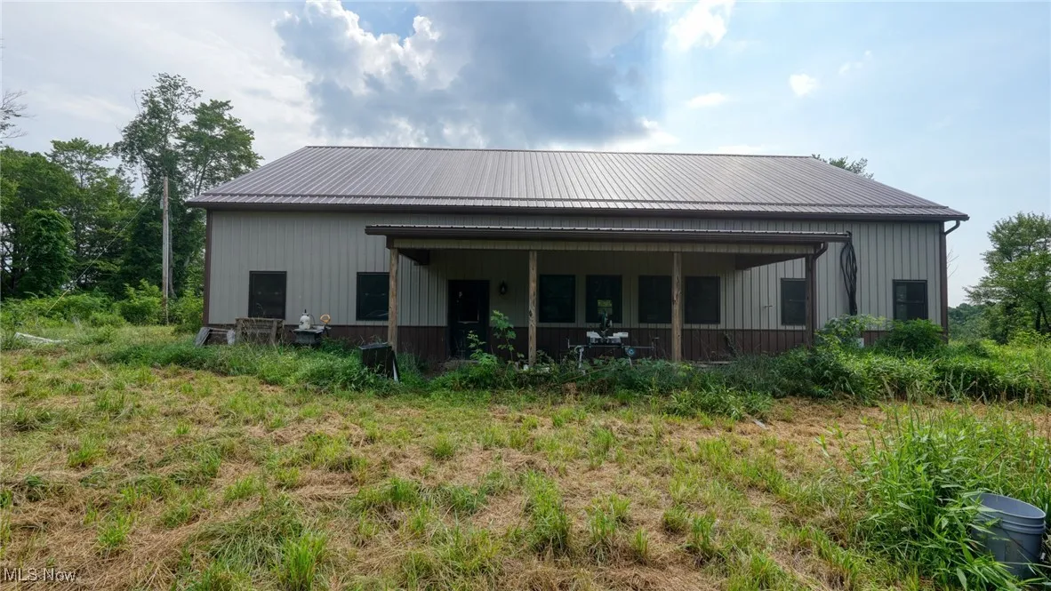 Rear view of property with a metal roof