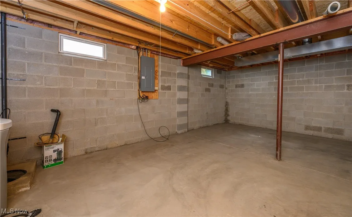 Basement featuring electric panel