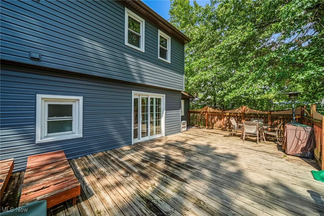 Deck featuring outdoor dining area and a fenced backyard