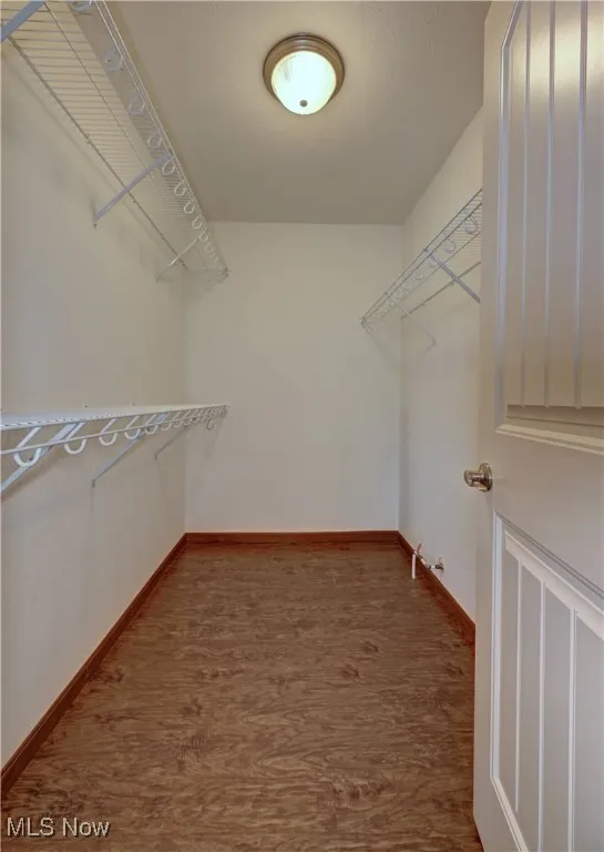 Walk in closet featuring wood finished floors