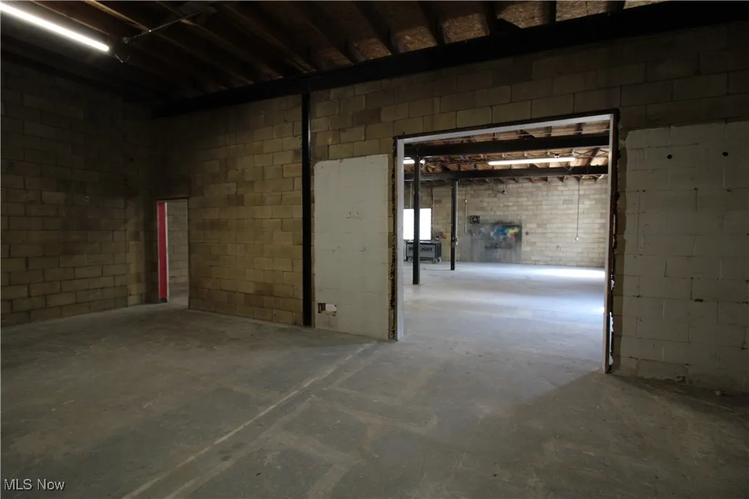 Garage with concrete block wall