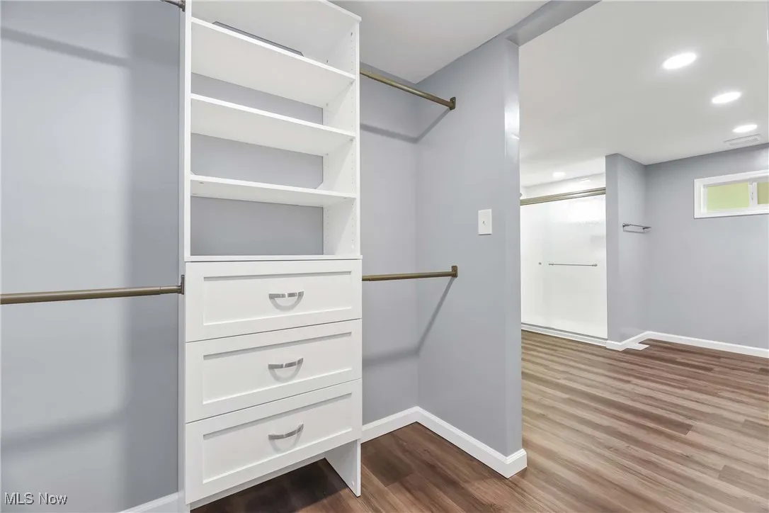 Walk in closet featuring dark wood-type flooring