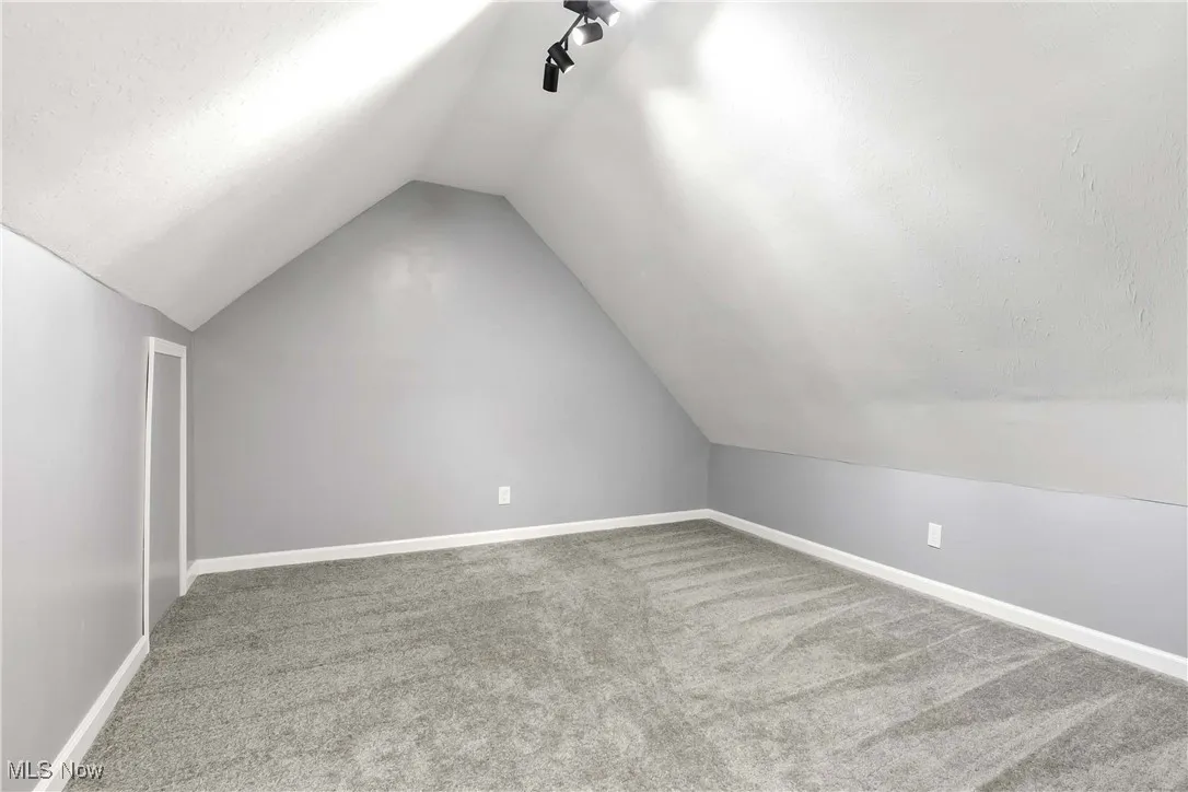 Additional living space featuring lofted ceiling and carpet flooring