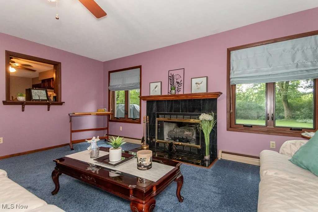 Fam room showing fireplace