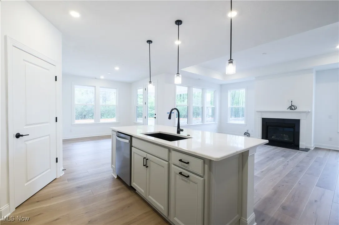 The large kitchen island overlooks the living area.