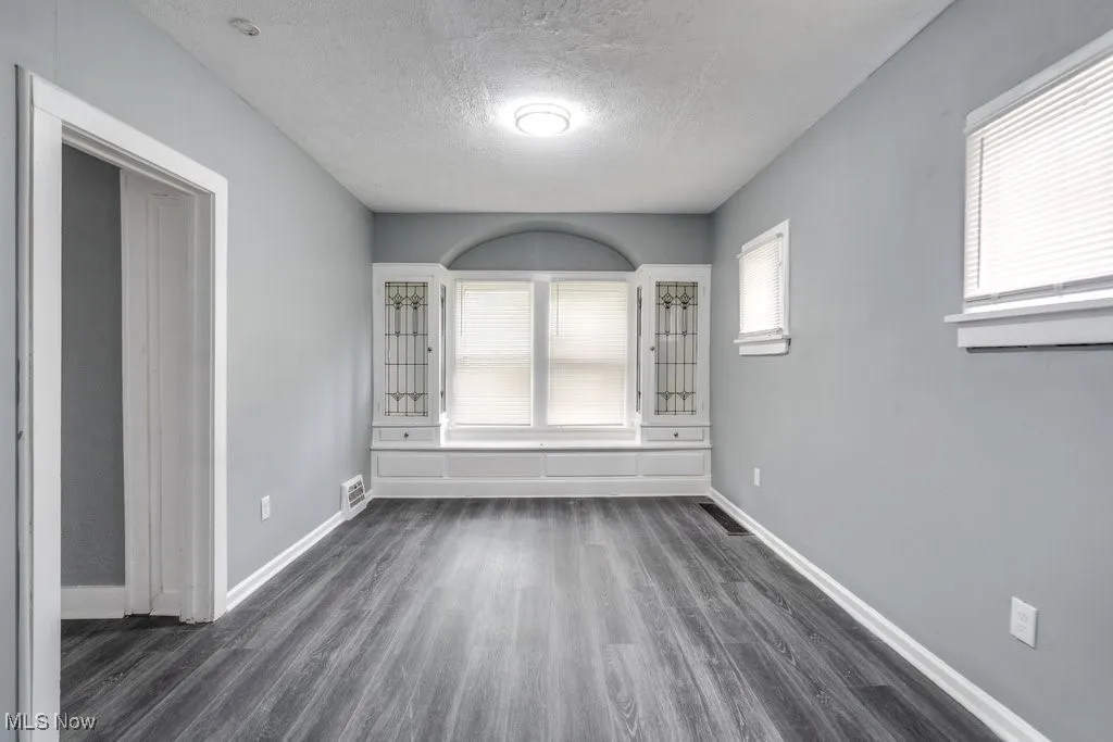 Spare room with dark wood finished floors and a textured ceiling