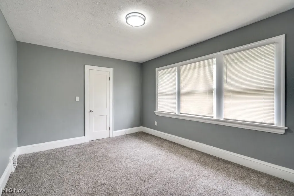 Unfurnished room featuring carpet flooring and a textured ceiling